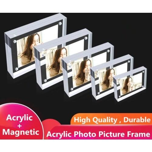 Desktop Acrylic Picture Frame Clear Freestanding Double Sided Thickness Frameless Magnetic Photo Frames Display Stand