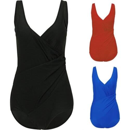 Solid Color Wrap Cross Sleeveless V Neck Women One-piece Swimsuit Bathing Suit Monokini Swimwear 2021 New Beach Bathing Suits