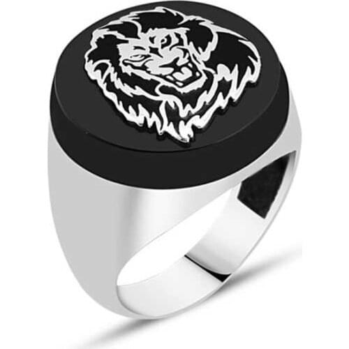 Onix Stone Lion Symbol-Silver Men 'S Ring