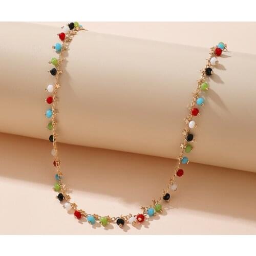 2021 Fashion Candy Color Beads Choker Necklace for Women Butterfly Pearl Pendant Thin Clavicle Chain Summer New Jewelry Gift