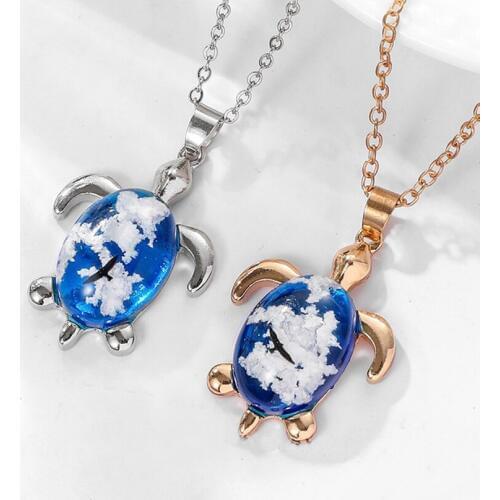 Blue Sky White Cloud Necklace Transparent Turtle Glass Eagle Pendant Chain Necklace Chokers for Women Jewelry Gift