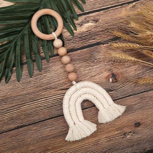 Rainbow Hanging Decoration Tassels Nordic Room Wall Decor Handmade Woven Wooden Bead Nursery Hanging Home Decor Accessories