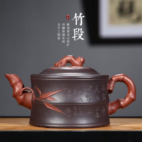 Undressed ore purple red mud mud stitching double color bamboo pot of bamboo leaves all hand a undertakes the teapot
