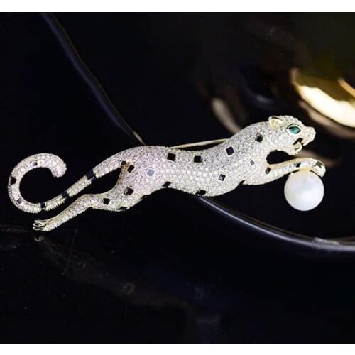 Zlxgirl luxury brand men brooches jewelry Full cubic zircon copper animal pin brooch leopard men scarf pins bijoux