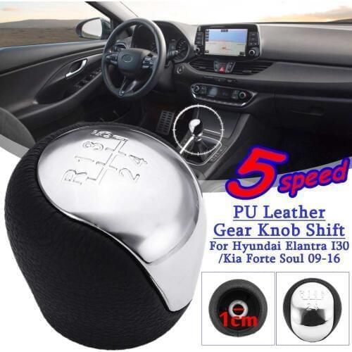 5 Speed Gear Shift Knob Leather For Hyundai Elantra I30 Kia Forte Soul 2009 2010 2011 2012 2013 2014 2015 2016 Car Level Chromed