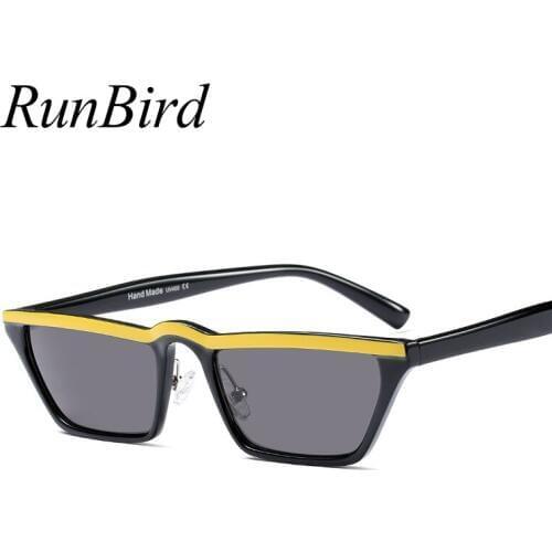 RunBird Fashion Cat Eye Sunglasses for Women Small Rectangle Sunglasses Popular Men Yellow Red Chic Sexy Glasses UV400 1195R