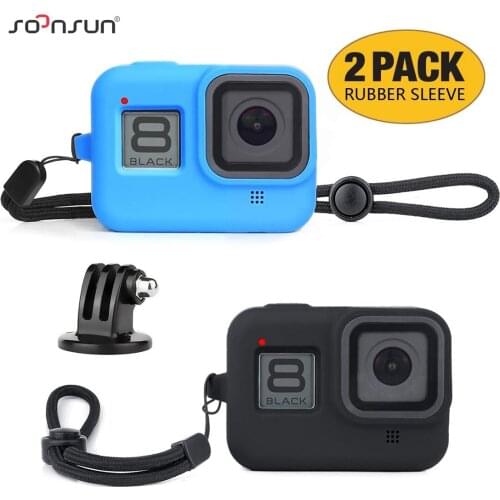 SOONSUN Silicone Rubber Sleeve Protective Case + Wrist Strap + Tripod Adapter Mount for GoPro Hero 8 Black Go Pro Case Accessory