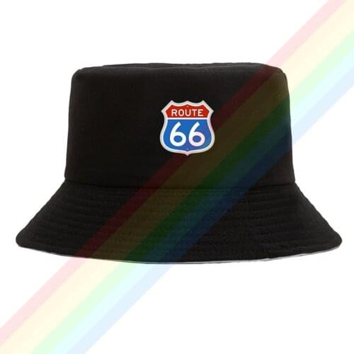 Route 66 Popular Red And Blue Logo Cotton Top Comfortable Bucket Cap Men Women Hiking Fishing Hat Two-side