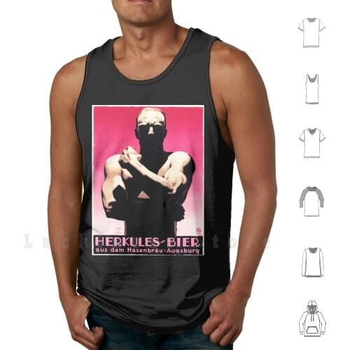 Herkules Bier By Ludwig Hohlwein Vintage Art Deco German Beer Tank Tops Vest 100% Cotton Antique Vintage Retro