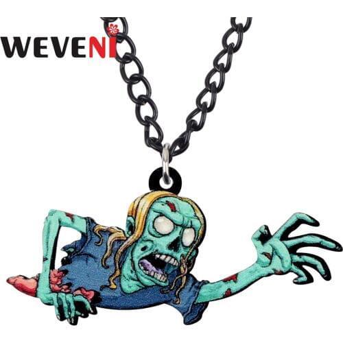 WEVENI Acrylic Halloween Cartoon Crawling Zombie Necklace Choker Fashion Unique Jewelry Teen Girl Gift Accessory Charms Brincos
