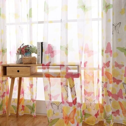 Colorful Butterfly Sheer Curtains Voile for Living Room Bedroom Balcony Window Romantic Tulle Curtain Treatment Screening Drapes