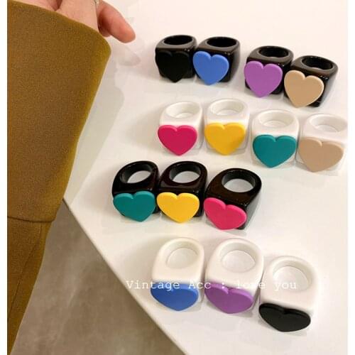 Y2K Jewelry Heart Resin Rings For Women Acrylic Candy Color Vintage Harajuku DIY Handmade Rings Aesthetic Charms 90s Style Gifts