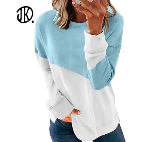 Splicing Printed Long-sleeve T-shirt Round Neck Casual Loose Top Ladies Spring Autumn Pullovers Large Size All-match T Shirt 2XL