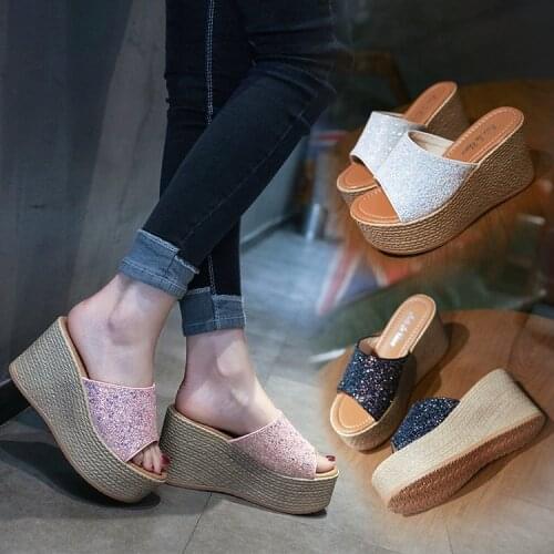 2021 Summer New Womens Wedges Platform Slippers Ladies Outdoor No Slip Party Sandals Women Fashion Sexy High Heel Slippers