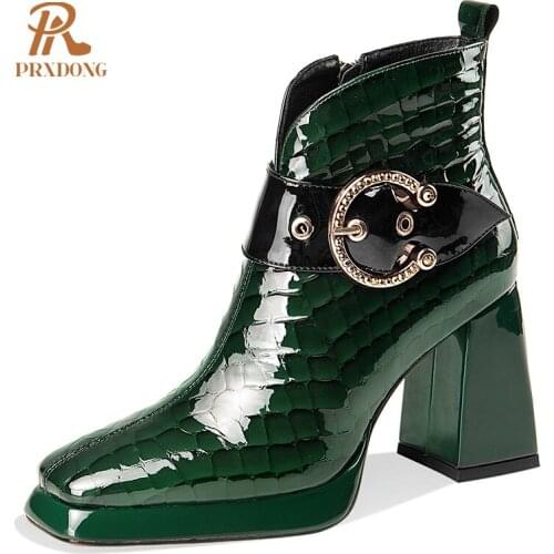 2021 New High Quality Genuine Leather Womens Boots Ladies Ankle Boots High Heels Buckle Platform Shoes for Female Autumn Winter