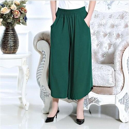 High Elastic Waist Solid Female Pants 8 color Ankle-length Wide Leg Trousers 2021 Summer vintage Pants