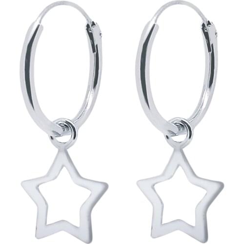 925 sterling silver earrings, silver hoop for men and women, hoop earrings with Crescent pendant