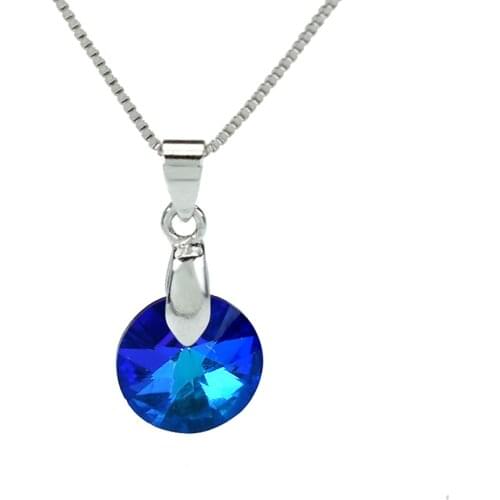 Women Blue Jewelry Simple Geometric Round Crystal Pendants Necklaces Bridal Party Gift