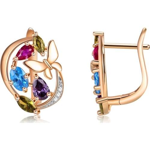 New Flower Clear Earrings Women Natural Zircon Party Fine Fashion Jewelry 585 Rose Gold Hoop Earrings JE1219