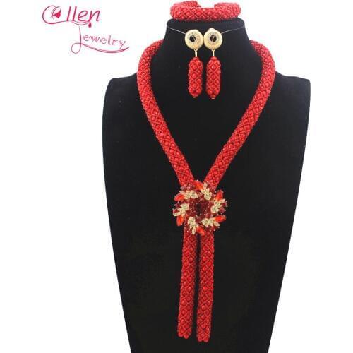Elegant African nigerian Wedding bridal beads Jewelry Set African style Crystal beaded necklace women Jewelry Set W13020