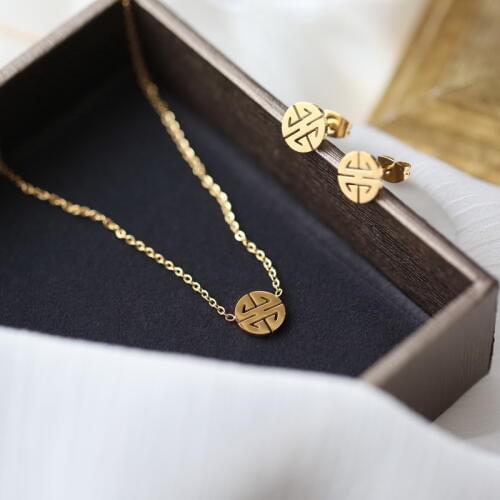 YUN RUO Gold Color Chinese Style Happy Word Pendant Necklace Titanium Steel Woman Jewelry Birthday Gift Never Fade Drop Shipping