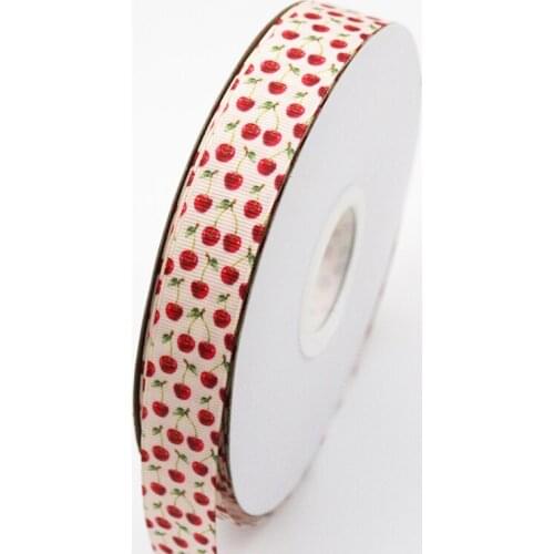 10/25/50 yards Cherry printed grosgrain ribbon stripe ribbon 16mm-75mm wedding decorative ribbons DIY craft webbing