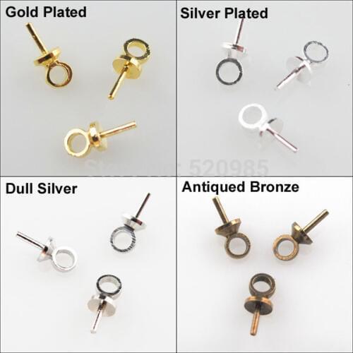 100Pcs=1lot) Eye Pin Pearl Pendant Charm Connector Bail 2.5x6.5mm Gold Silver Nickel Bronze PlatedCup DIY No.CN021