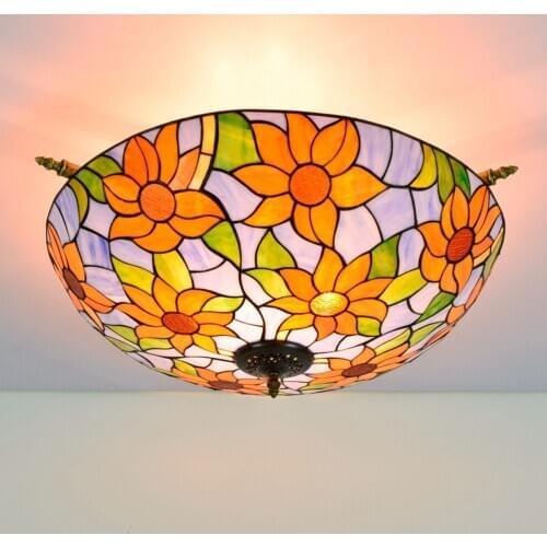 65cm Creative Mediterranean Sun Tiffany Colored Glass Small Living Room Restaurant Bar Bedroom Half Ceiling Lamp
