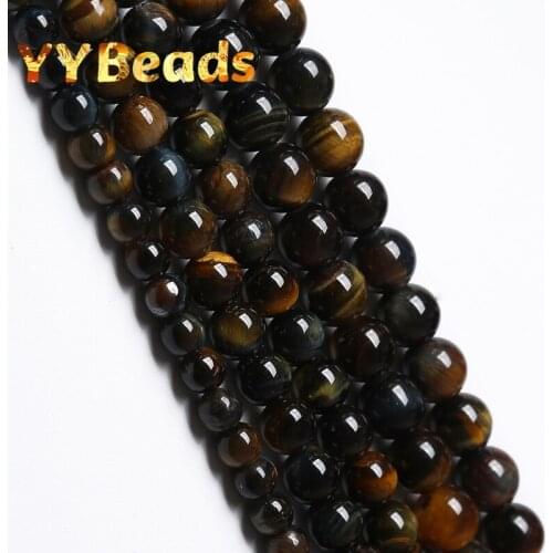 Natural Yellow Blue Tiger Eye Stone Beads Round Loose Stone Beads For Jewelry Making Charms Bracelet Earrings 15" 6 8 10 12 14mm