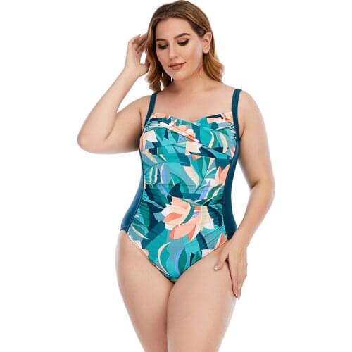 DOIB Women One Piece Swimsuit Plus Size Sexy Monokini Swimwear Floral Print Bath Bikini 2021 Large Size Femle Beachwear