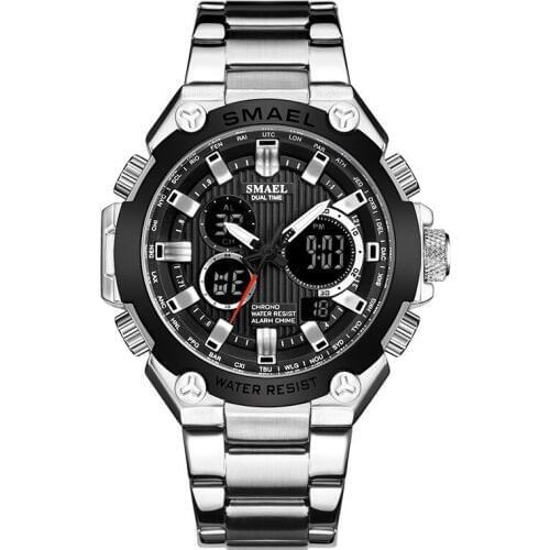 Outdoor Sports Electronic Watch Mens Quartz Waterproof Watch Calendar Steel Belt Quartz Watch 1363 Men Wristwatch