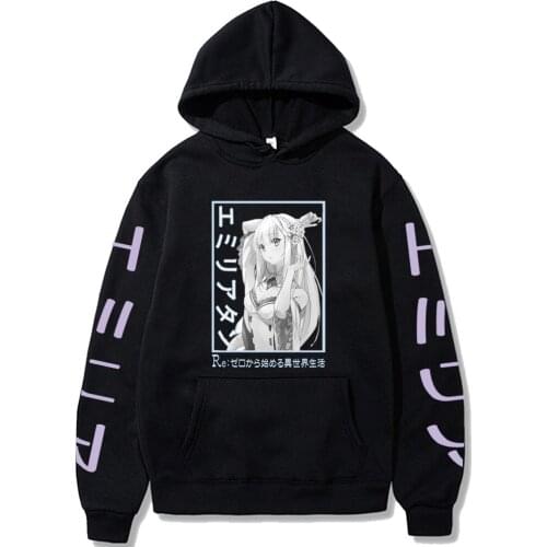 Hot Harajuku Anime Emilia Hoodie Re:Zero -Starting Life in Another World Funny E.m.t Manga Loog Sleeve Hoodie Sweatshirt