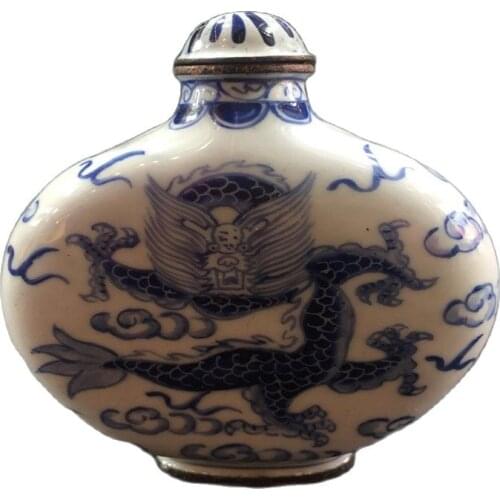 China Old Beijing used old snuff bottle Cloisonne dragon snuff bottle