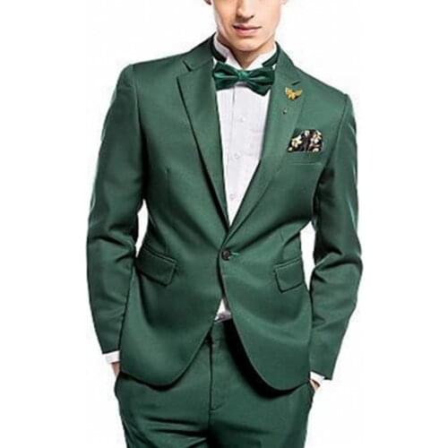 Mens Wedding Suits Dark Green Single Breasted Stylish Peak Lapel Slim Fit Long Sleeve Fashion Blazer Jackets Pants Costumes