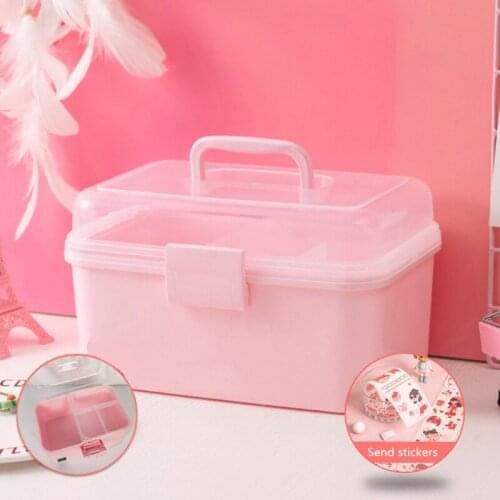 Creative Pink Plastic Storage Box with Handle Multi Layers Kids Children Hair Accessories Container Bin Portable Jewelry