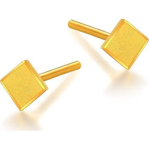 24K Pure Yellow Gold Square Earring 999 Gold Real Yellow Gold Geometric Earring