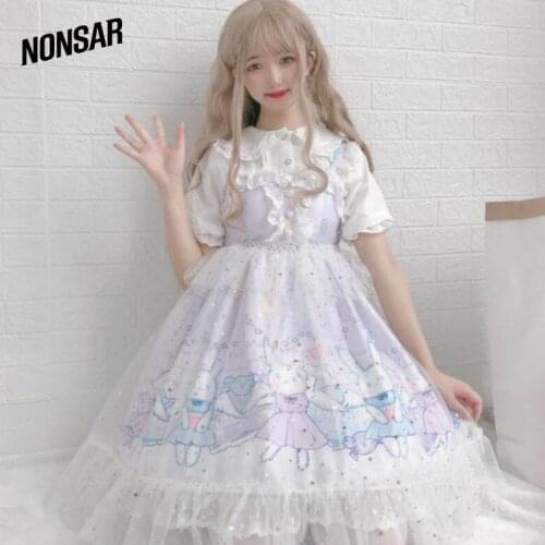 NONSAR Purple Dress Lolita Women With Sling Bunny Sleeveless Chiffon Blue Sky In Summer New Cloth