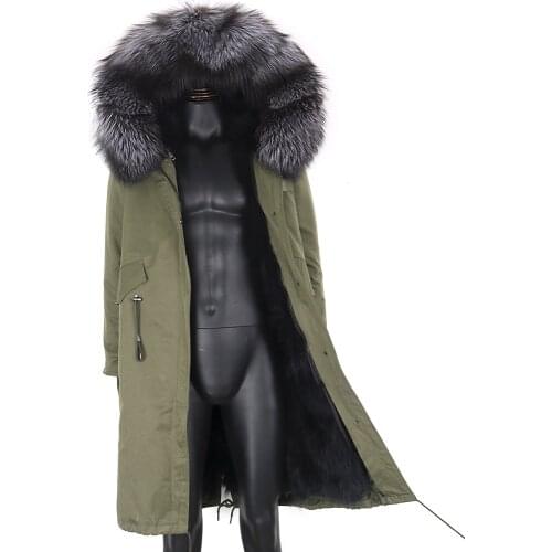 2021 New Men X-Long Parka Winter Jacket Real Raccoon Fur Coat Natural Fox Fur Collar Hood Thick Warm Military camouflage coat