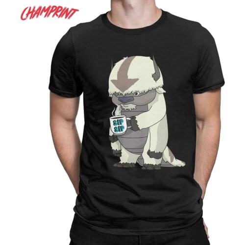 Men Appa Sip Sip Avatar The Last Airbender T Shirts Pure Cotton Clothing Vintage Short Sleeve Round Collar Tees Big Size T-Shirt