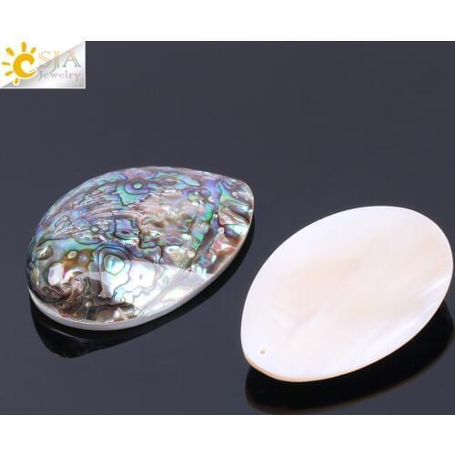 CSJA Reiki New Zealand Natural Sea Abalone Paua Oyster Shell Pendants for Women Mens DIY Necklace Unique Multicolor Jewelry F130