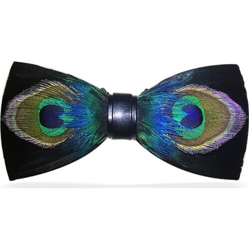 Mens Creative Feather Bow Tie, Peacock Feather, Hand Made, with Gift Box Luxury for Wedding Party Business Dress Best Man
