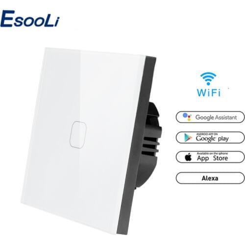 Esooli EU Standard Tuya/Smart Life/ewelink 1 Gang 1 Way WiFi Wall Light Touch Switch for Google Home Amazon Alexa Voice Control