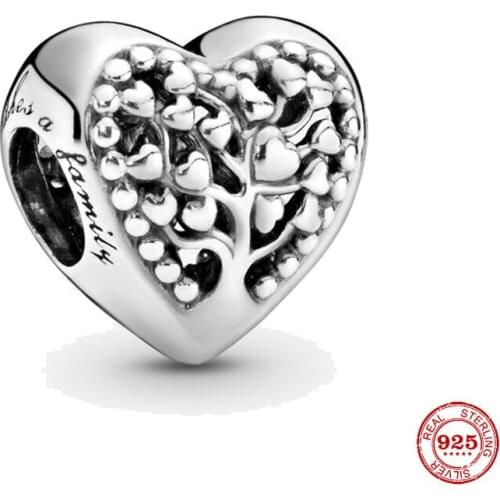 New 925 Sterling Silver Bead Family Tree Heart Charm Fit Original Pandora Bracelet DIY Jewelry For Women Wholesale