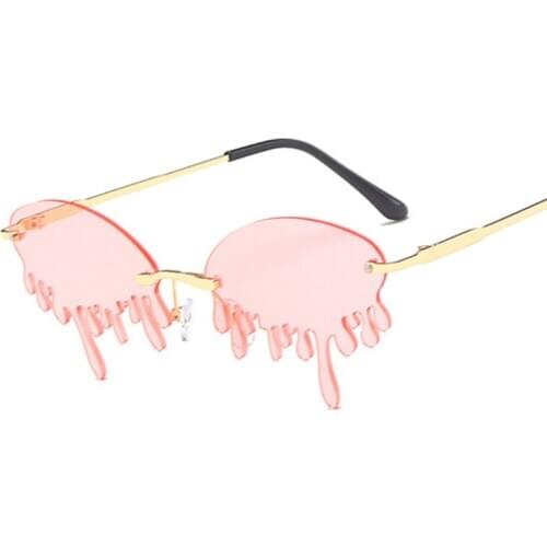 Fashion Round Tears Sunglasses Women Vintage Rimless Sun Glasses Female Luxury Brand High Quality Oculos De Sol Feminino
