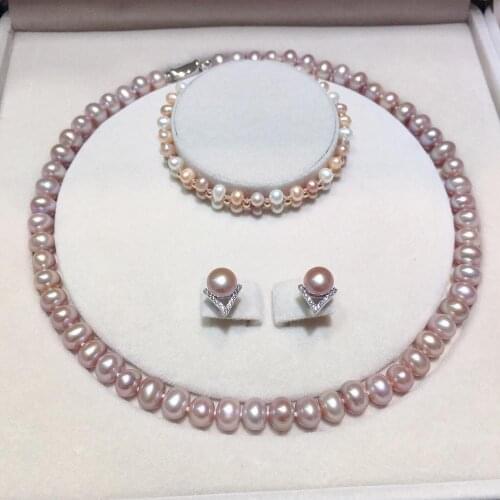 MADALENA SARARA 8-9mm AA Grade Round Freshwater Pearl Jewelry Set For Women Necklace Moms Gift-C