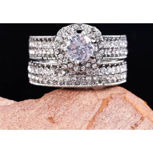 Paired Couple Rings for Women Men Wedding Engagement New Fashion Sliver Color Jewelry Shiny Cubic Zircon Female Finger Ring