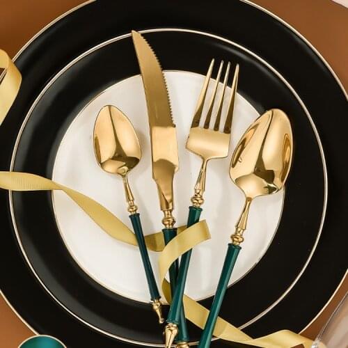 Portable Retro Luxury Cutlery Set Travel Knife And Fork Set Gold Gift Stainless Steel Eco Friendly Vajillas Tableware BK50DC