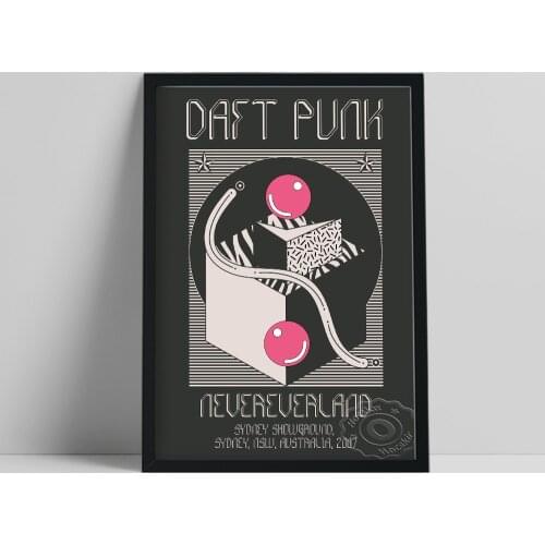 Paris Daft Punk Electronic Music Group Gig Poster, Black White Pink Canvas Prints, Pop Electronic Music Lover Decor, Music Gift