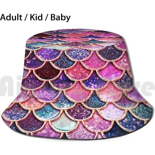 Pink Sparkle Mermaid Scales Sun Hat Foldable UV Protection Mermaid Mermaid Scales Mermaid Pattern Mermaidpattern
