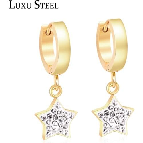 LUXUSTEEL New Star Cubic Zirconia Round Hopp Earrings Female Brinco Stainless Steel Gold Earring Fashion Accessories Women Party